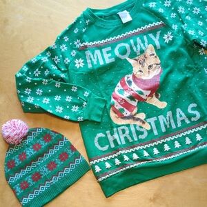 Freeze Green Holiday Sweater with White and Red Knit Detail